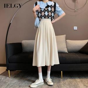 IELGY Chân Váy Xếp Ly Dài Vừa Phải Mỏng Cạp Cao Kiểu Pháp Cổ Điển Che Đáy Quần Cho Nữ
