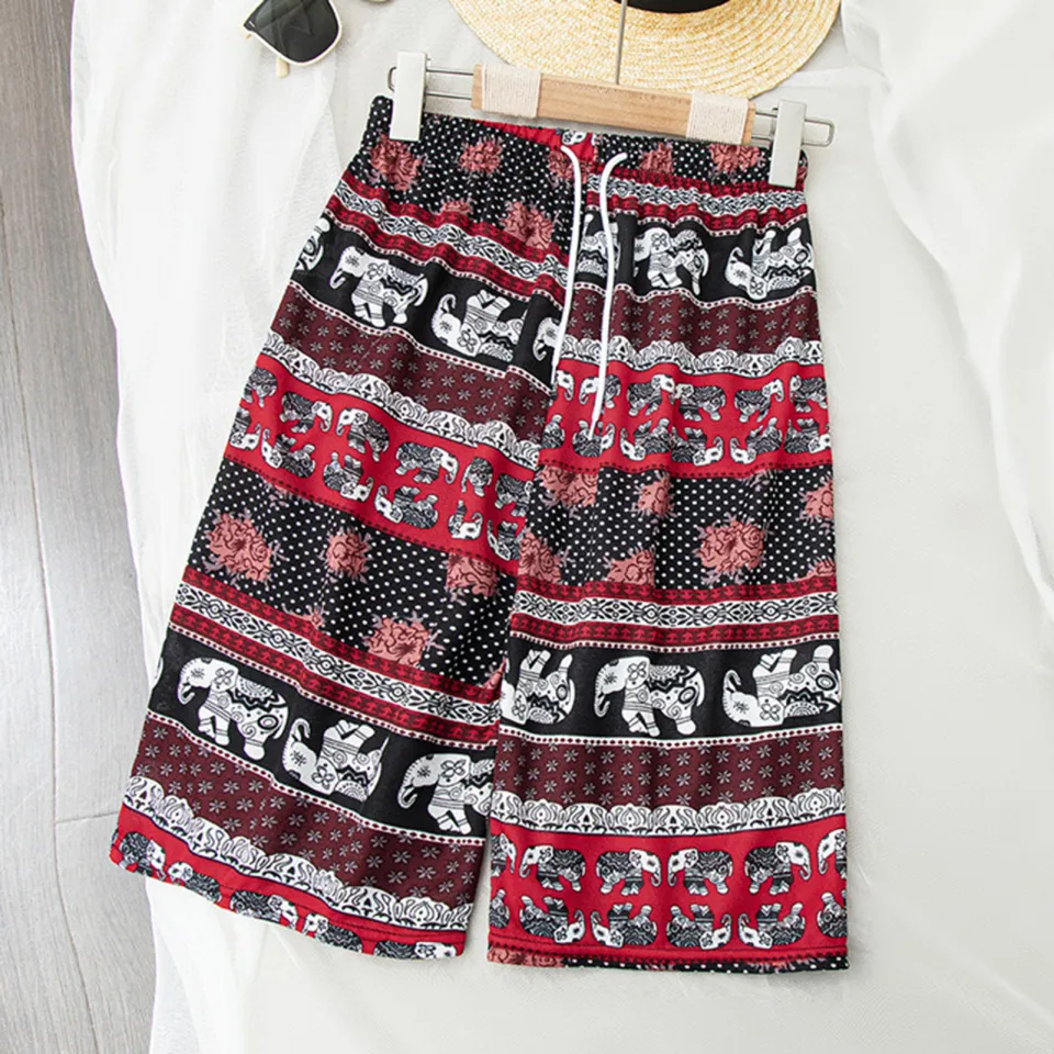 Thai Elephant Pattern Shorts Retro Elephant Print Shorts Thailand