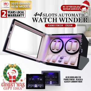 4-Slot Automatic Watch Winder Display with 4 Additional Storage Watch Box and 4 Different Modes - (Piano Finish Black & Piano Finish Cream)