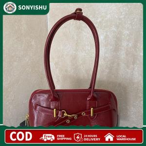 [SONYISHU] Women PU Leather Shoulder Bag Vintage Handbag Trendy Bowling Bag for Work Shopping Travel Daily