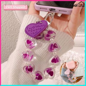 【24H COD】Detachable Heart Charm Keychain Anti-Lost Cute Short Phone & Earphone Case Lanyard
