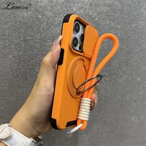 for Magsafe Rotating Ring Holder Lanyard Case for iPhone 16 15 17 Pro Max 17 Air 14 Plus 11 13 12 Wrist Strap Bracket Cover