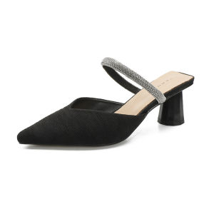 YUCHEN  2.54 inches High Heels Mules Sandals for Women Block Heel Stiletto Heel Ladies Black  Pointed Toe High Heeled Shoes Size 34 - 39