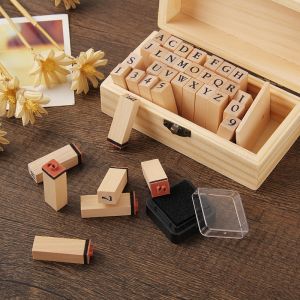 JLT RETRO WOODEN ALPHABET NUMBERS STAMP WITH BOX