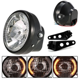 AUTOFun Universal 7 Inch Motorcycle Headlight H4 35W LED Head Lamp 9 Wires Light with Bracket