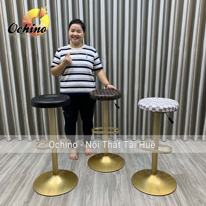 Ghế Makeup, Ghế Livestream Mẫu Tròn Xoắn Chân Mạ Vàng Nhạt Cao 60-80Cm ...