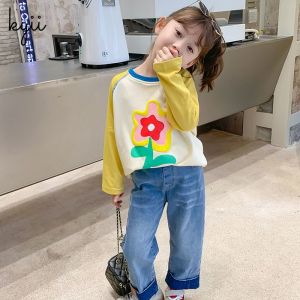 KYII Girls Long Sleeve summer children Cotton Korean Round-neck Top kyii0176