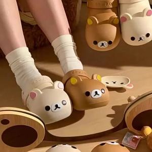 [Free Shipping] 2026 Cartoon Rilakkuma Clogs For Women Summer Outdoor Beach Shoes Cute Cartoon Parent-Child Bear Slippers