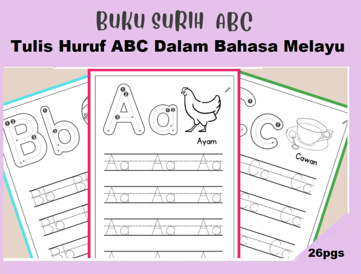 Latihan Surih ABC Tulis Huruf ABC Dalam Bahasa Melayu Abjad Tracing ...