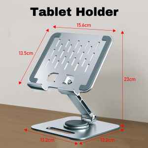 360° Rotating Tablet Stand Holder Adjustable with Rotating Base Foldable Tablet Holder Desktop Phone Holder Aluminum Alloy Non-Slip iPad Bracket Home Office Desk Accessories Compatible with 2024 iPad Pro 13 12.9 11 Air Mini 6 5 Silver