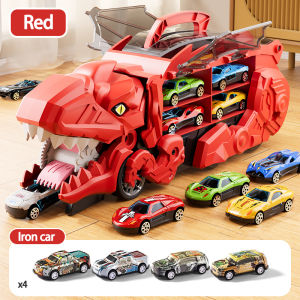 Dinosaur Truck Toy with 6PCS Alloy Racing Cars Tyrannosaurus Rex Transformed Transport Car Toys for Kids