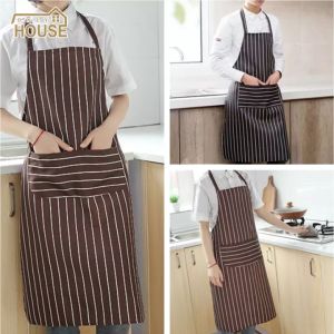 DANLE ผ้ากันเปื้อนลาย สำหรับอาหาร มีสองกระเป๋า ป้องกันน้ำและน้ำมัน ผ้ากันเปื้อน ชุดกันเปื้อนมีกระเป๋าหน้า