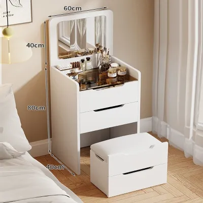 Nearra Light Luxury Flip-top Dressing Table with Chair Bedside Multi-Space Drawer Storage Cabinet with Mirror