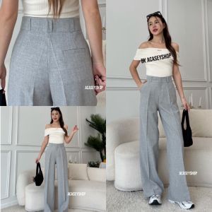 Acasey กางเกงขายาวผู้หญิง ขากระบอก ผ้าโซดา ดีเทล เจาะกระเป๋าหลัง ใช้งานได้จริง ไซส์ S - XL