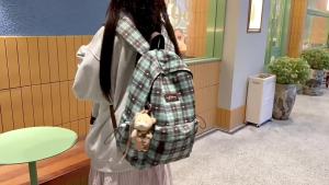AE New vintage plaid backpack for women high aesthetic appeal college style suitable for middle and high school students fashionable and versatile forest-style double shoulder backpack