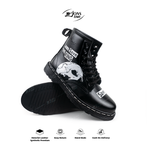 Mr.Jonsrawk Official - Sepatu High Boot casual Pria Wanita Model 8 Hole Bermotif Warna Hitam