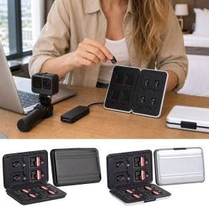 MINIFELE 262 Black Silver Memory Card Case Dual Layer 16 Slot SD Cards Storage Box Portable Travel Use Portable TF Card Case Data Storage