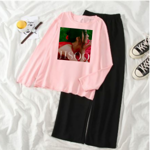 Baju Remeja Setelan Baju Kaos Lengan Panjang Dan Celana Kulot Jiosoo Flower