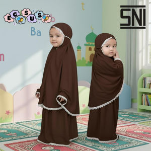(EGSUS) Fashion Muslim Pakaian Anak Perempuan Mukena Zipper Perlengkapan Sholat Bayi Katun Polos Renda Bunga Mustard