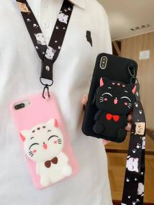 Wallet Character Lucky Cat Silicon Case for Samsung A10, A20, A30, A30S, A50, A50S, A70, A70S