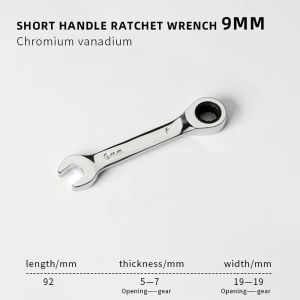 OKKFINE 1Pcs 6-19mm Ratchet Socket Spanner Reversible Combination 72 Teeth Stubby Single Wrench  Short Handle Nut Repair Tool