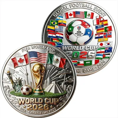 3D Commemorative Coins 2026FIFA World Cup USA Canada Mexico Souvenir Collectible Gift 3D Football Coin Independent Packing with Acrylic Protective Case