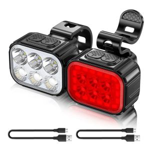 Bike Light High Lumens Super Bright Bicycle Lite 12 Modes USB Rechargeable Bike Headlight & Taillight Set Waterproof Safety Bike Front & Rearlight for Road Mountain Night Riding