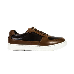 Mens Dark Brown Leather Lace-Up Sneakers Shoes MX 25403 C59