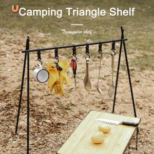 Aluminum Alloy Triangle Rack with Hooks Foldable Portable Cookware Pot Pan Rack Lightweight Multifunctional for Hiking Backpacking Outdoor Tool[Ueb Shop]