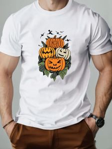 Mens T-Shirt Funny Pumpkin Pattern Printed Fashion Leisure Sports Mens Round Neck T-shirt High Quality Summer Mens Clothing
