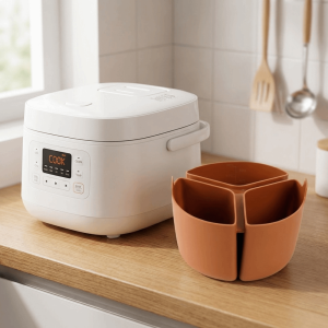 TIEZI MALL Silicone cấp thực phẩm Nồi hầm chia ngăn Đáy chống trượt Dung lượng lớn Nồi trong 3 ngăn Chuẩn Bị Bữa Ăn Tiện Lợi Tay cầm chịu nhiệt Nồi hấp đa năng kết hợp chức năng nấu nướng Nồi nấu chậm