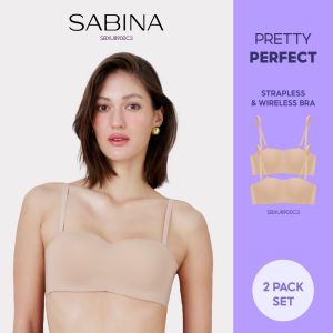 (Set 2 Pcs.) SABINA PRETTY PERFECT Wireless Strapless Non Push-Up Body Bra Style No. SBXU8900 Sand