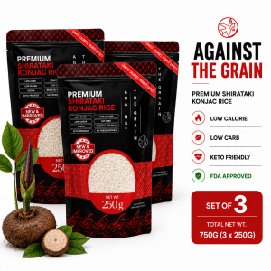 Premium Shirataki Konjac Rice Against The Grain - Low Carb Keto Friendly Low Calorie 250g x3 Packs