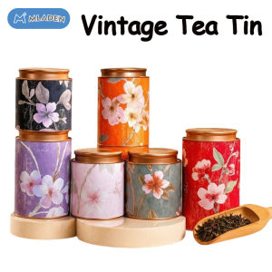 MLADEN Vintage Tea Tin Canister Flower Pattern Round Tea Jar with Sealing Lid Portable Sugar Tea Coffee Storage Can