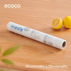 Ecoco Household Cling Wrap Cutter Include 1-Roll Cling Wrap Cling Film Dispenser Box Large Capacity Space-saving Wall-Mounted Comes With Back Sticker