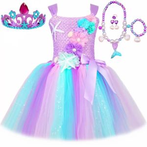 Princess Mermaid Dress for Girls Pastel Flowers Birthday Party Tutu Dresses Halloween Little Mermaid Costume for Kids Clothes2026
