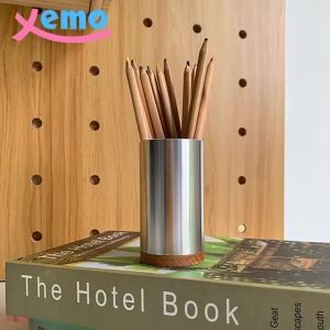 xpkQ Nordic Stainless Steel Pen Holder Minimalist Solid Wood Large Capacity Organizer Pen Holder Table Organizers Drawing Storage T2Y7B