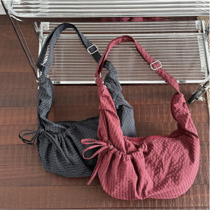 Túi đeo vai Hobos kẻ sọc cổ điển cho phụ nữ Dây rút Túi nylon Túi đựng bánh bao Dung lượng lớn Túi Messenger du lịch xách tay2026