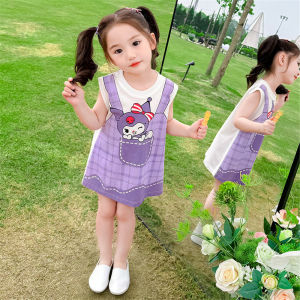 Dopamine-Enhanced Outfit For Girls: ชุด Kuromiสไตล์ฤดูร้อนใหม่ชุดฤดูร้อน Faux แขนสั้นกระโปรงน่ารัก 90-140cm