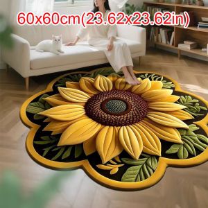 YIHVF493167 Soft Sunflower Carpet Non-slip Special-shaped Flower Carpet Durable Absorbent Sunflower Mat for Living Room Tea Table Bedside