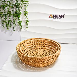 Rổ Mây Tre Đan ANKAN – Khay Đựng Trái Cây Bánh Kẹo Đồ Khô Decor Bàn Ăn & Phòng Khách – Hàng Thủ Công Việt Nam