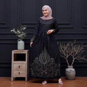 Gamis Batik Modern Terbaru Model Pesta Mewah Elegan Baju Batik Wanita Muslimah Pekalongan Jumbo C1