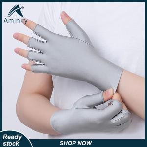 Aminiry[Love sports] Summer Ice Silk Half Fingers Gloves Women Breathable Thin Fingerless Gloves Outdoor Riding Driving Gloves Sunscreen Mittens