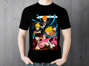 T-Shirt Anime Vintage Hitam/Putih Katun Premium Lengan Pendek