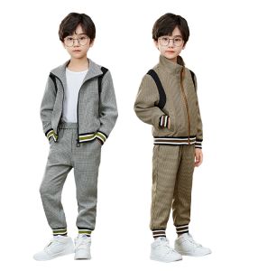 lontakids Kids 2Pcs(Coat+Pants)/3Pcs(Coat+Pants+T-shirt) Khaki Gray Zipper Jacket Coat Set Boys Sportswear Suit Childrens Baseball Clothes Casual Wear For 2-11 Years