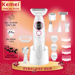Máy tẩy lông đa năng 11in1 Kemei KM-7101 gồm đầu thay thế chuyên dụng cạo lông sử dụng toàn thân - Chính hãng
