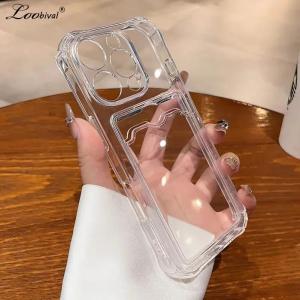 Card Holder Transparent Wallet Case for iPhone 14 15 16 Pro Max 11 12 13 X Xr Xs 7 8 Plus SE Clear Airbag Bumper Soft TPU Cover