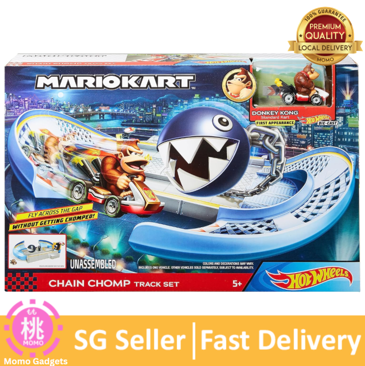 Hot Wheels Mario Kart Chain Chomp Track Set Assortment 4 different tracks with Mario Kart 1:64 scale vehicles and nemesis from video game gift for kids 3 years and older