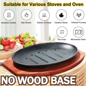【NO BASE】CAST IRON OVAL PLATE 10inch Sizzling Plate Sisig Plate Cast Iron Pan Baking Tray Non-Stick Steak Plate