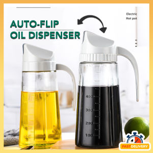 Auto Open Close Lid Glass Dispenser Oil Bottle Cooking Seasoning Bottle Oil Dispenser Sauce Vinegar Storage Glass Automatic Dapur Minyak Sos Cuka Botol Kaca Salt Jar 300ML & 630ML 日式自动开合玻璃油瓶